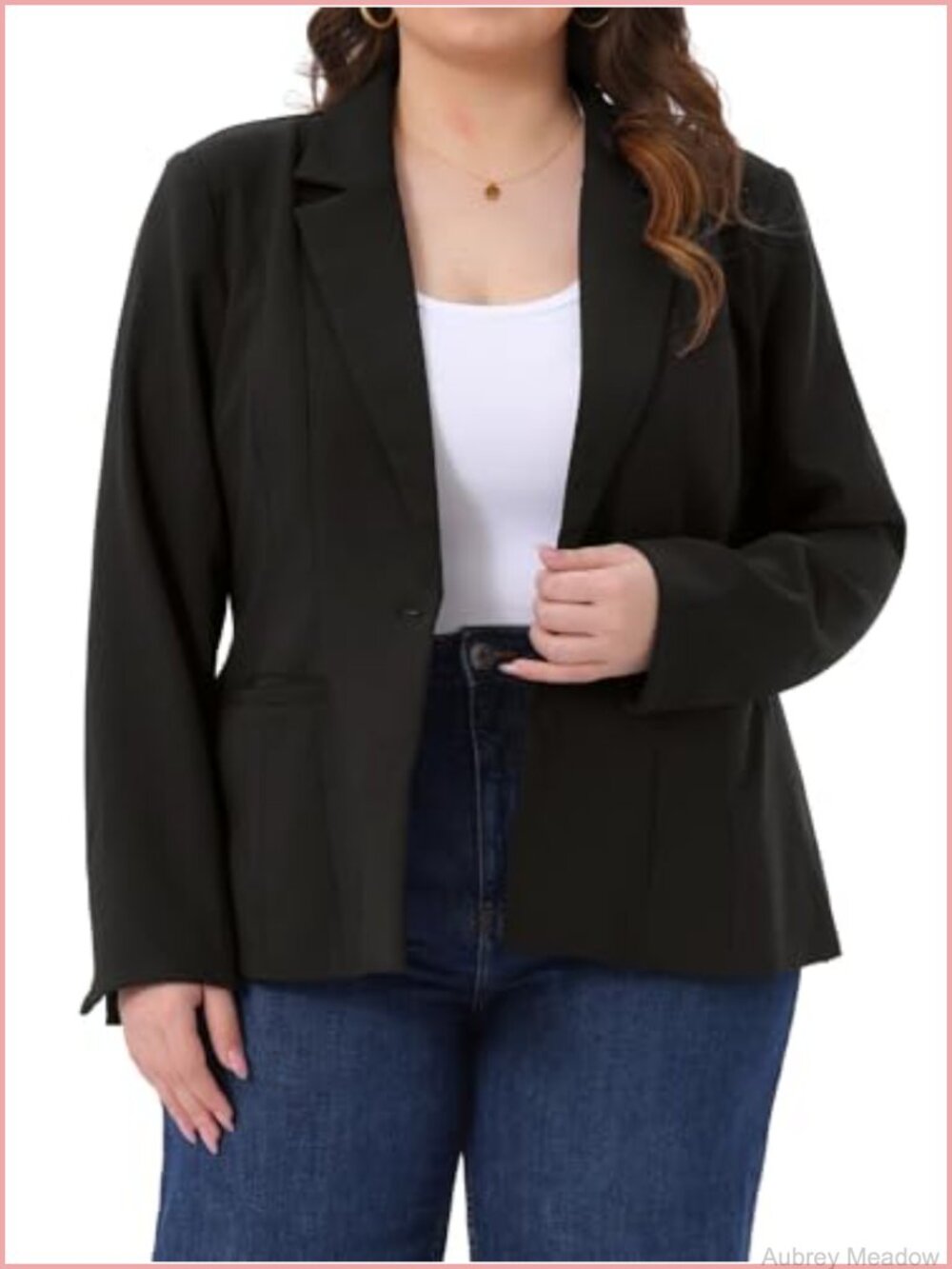 Plus Size Long Sleeve Notched Lapel Work Blazer Suit Jacket with Pockets